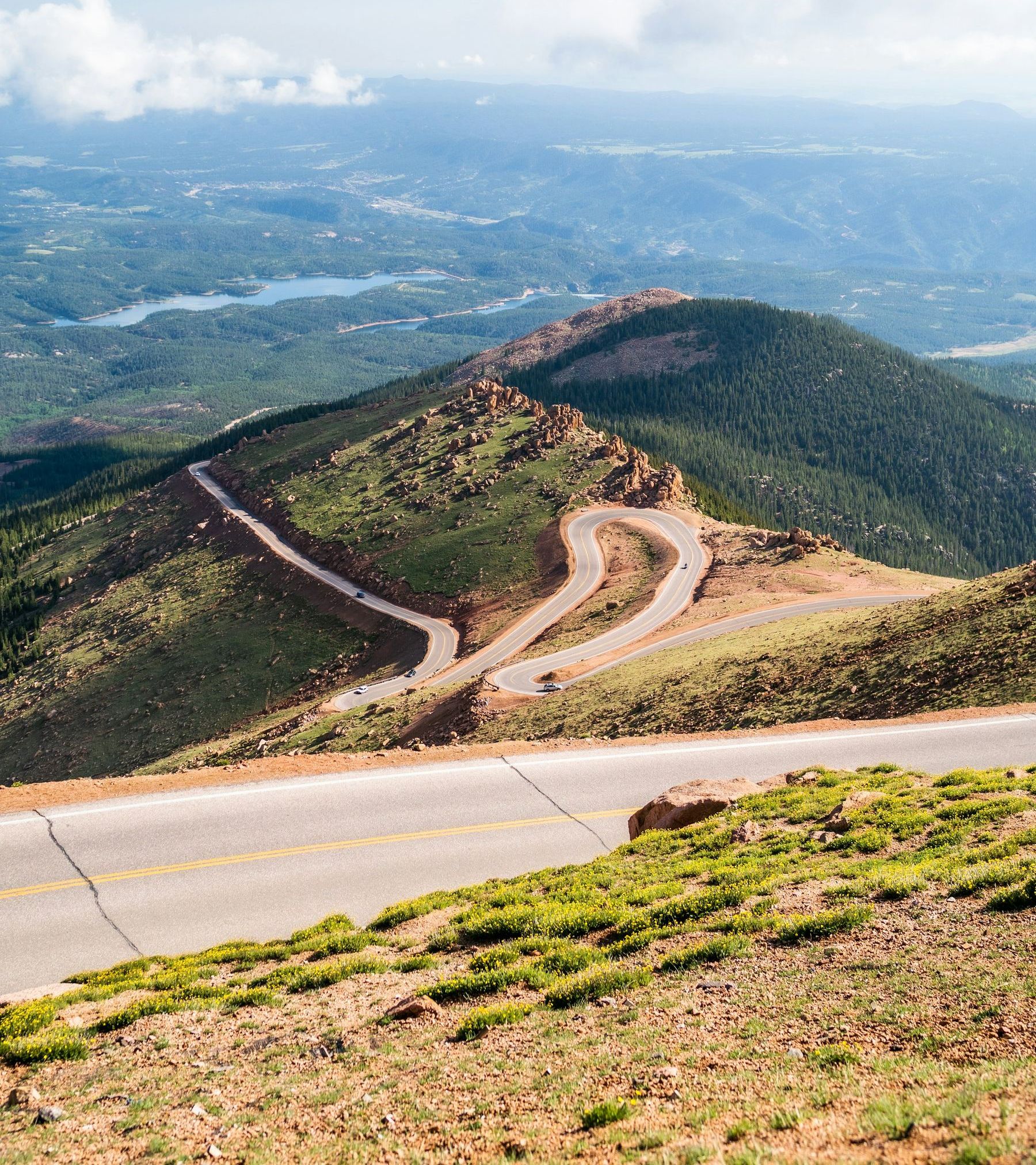 A highway winding toward Pikes Peak